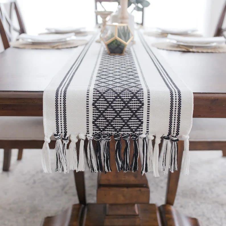 See full amazon price history chart for Jiyansh Decor Talk Natural Cotton & Polyester Striped Hand Woven Table Runner, 6 Seater Table Runner, Heat Resistant, Modern Dining Room, Look (14x72 INCH, Natural Cotton, Cream - Black Net) Jiyansh Decor Talk Natural Cotton & Polyester Striped Hand Woven Table Runner, 6 Seater Table Runner, Heat Resistant, Modern Dining Room, Look (14x72 INCH, Natural Cotton, Cream - Black Net) (B0B1F4CZ43) Amazon Price History, Amazon Price Tracker