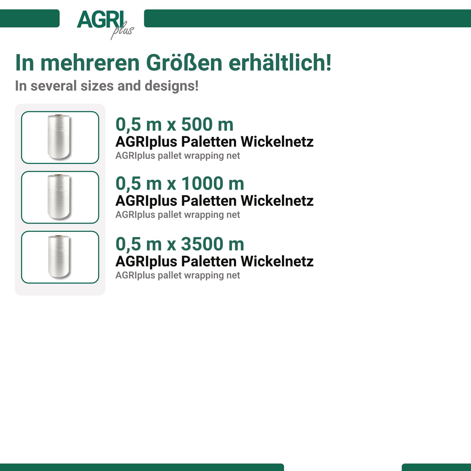 Filet à langer pour palettes AGRI plus 0,5 m x 1000 m Blanc Cœur 76 mm Indéchirable flexible