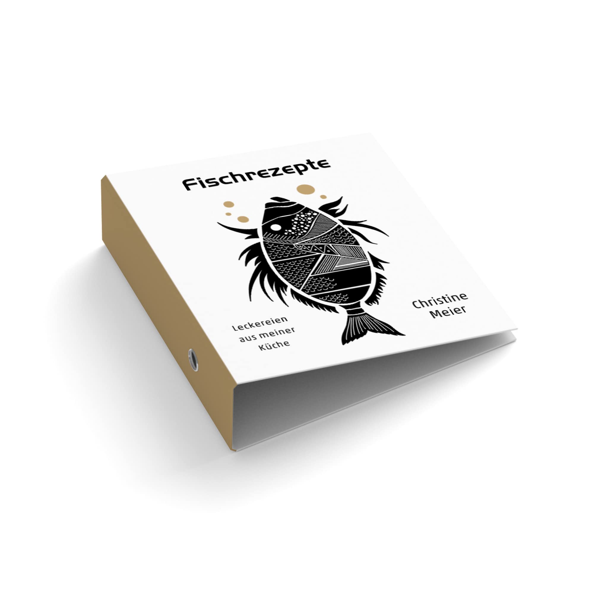 Ringordner/Ordner | Wunschtext bedrucken lassen | Fischrezepte | Ohne Griffloch | für DIN A4 | personalisiert | 7,4 cm breit | Kochbuch (Mit Griffloch)