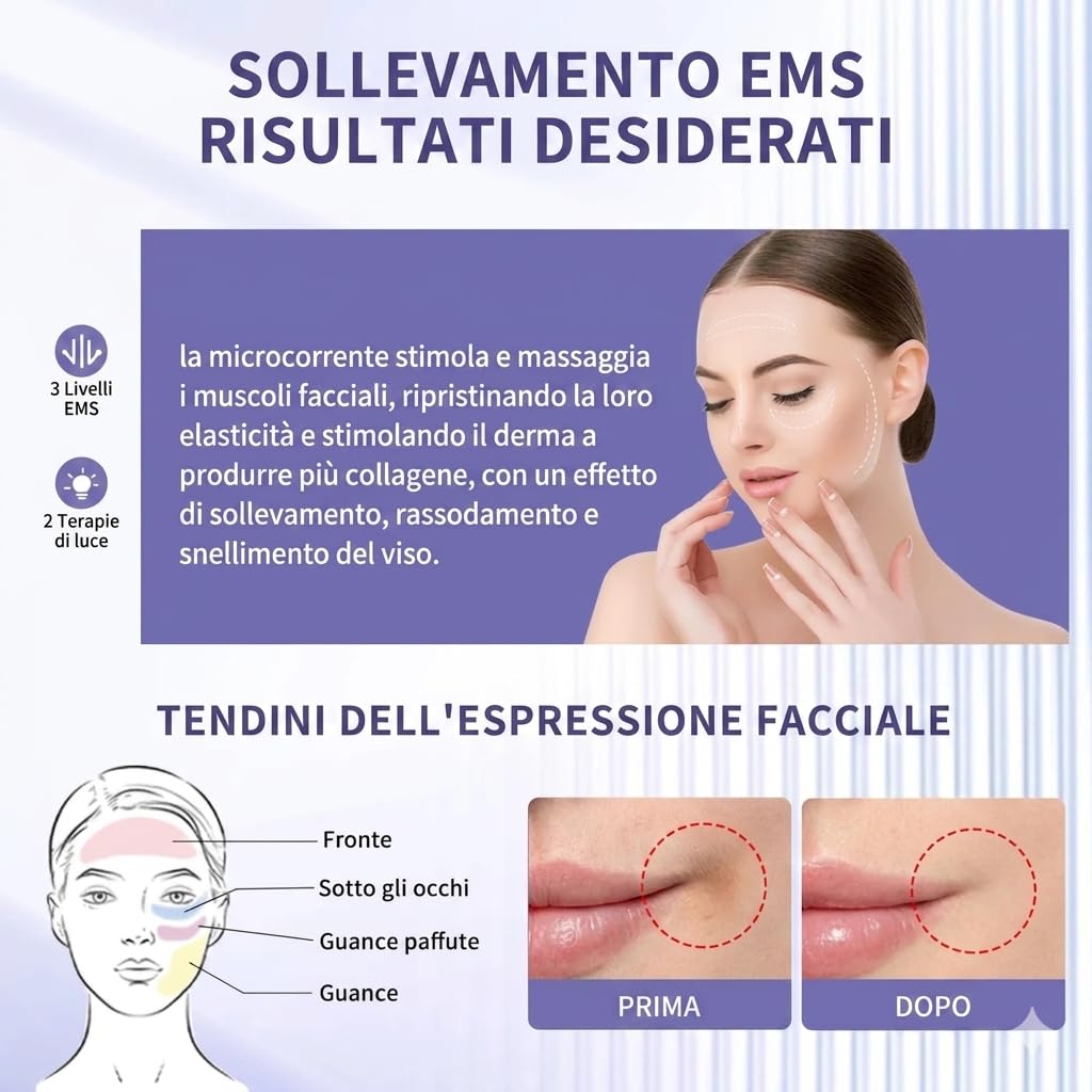 Kit Viso Anti-Aging Professionale 7-in-1 M8807 RF EMS LED Siero Acido Ialuronico 30ml Lifting Ringiovanimento Idratazione