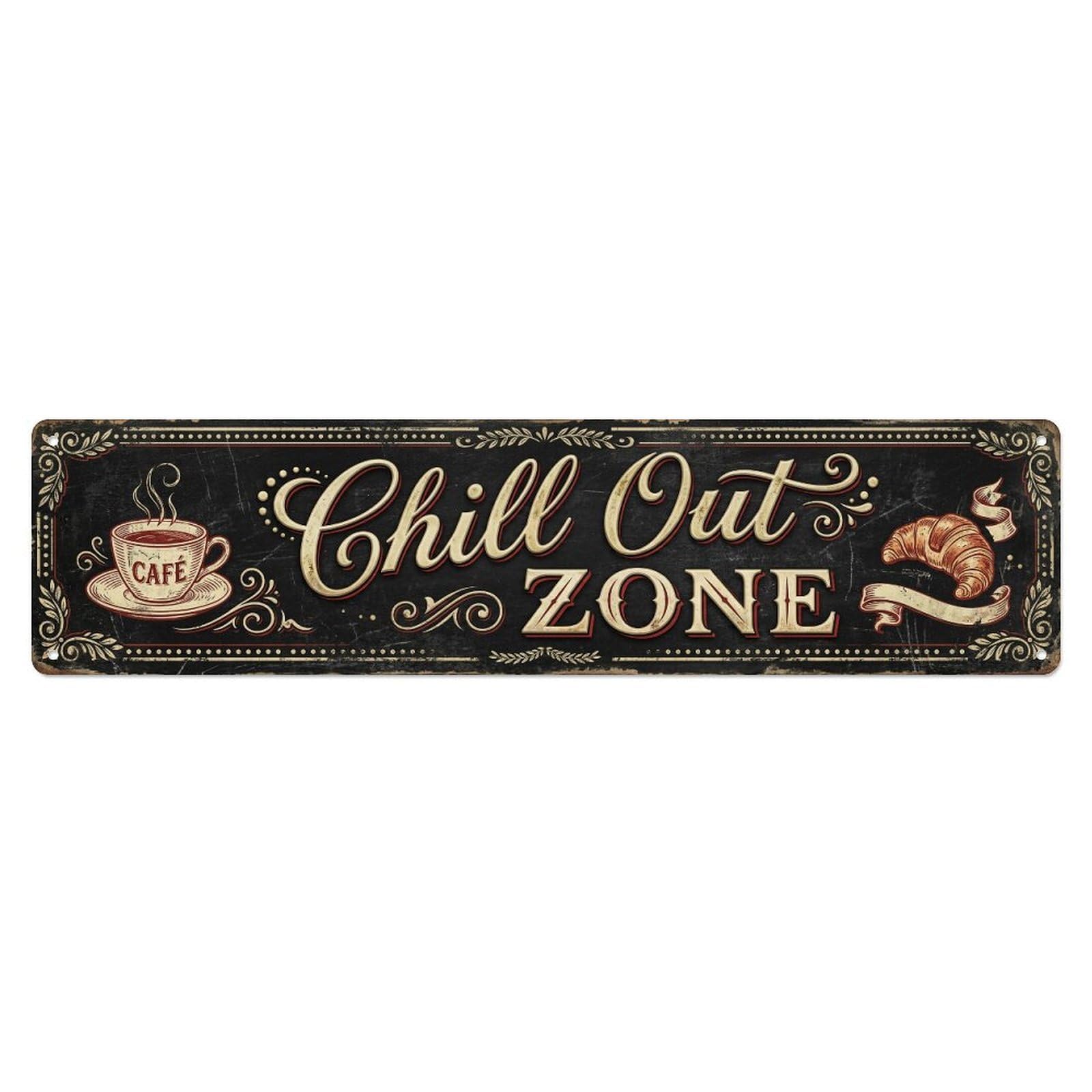 Chill Out Zone Faded Bistro 7 Metal Tin Skinny Sign Plaque Wall Decor for Cafe, Club Bar, Office, Home Garden Metal Poster 4x16Inch