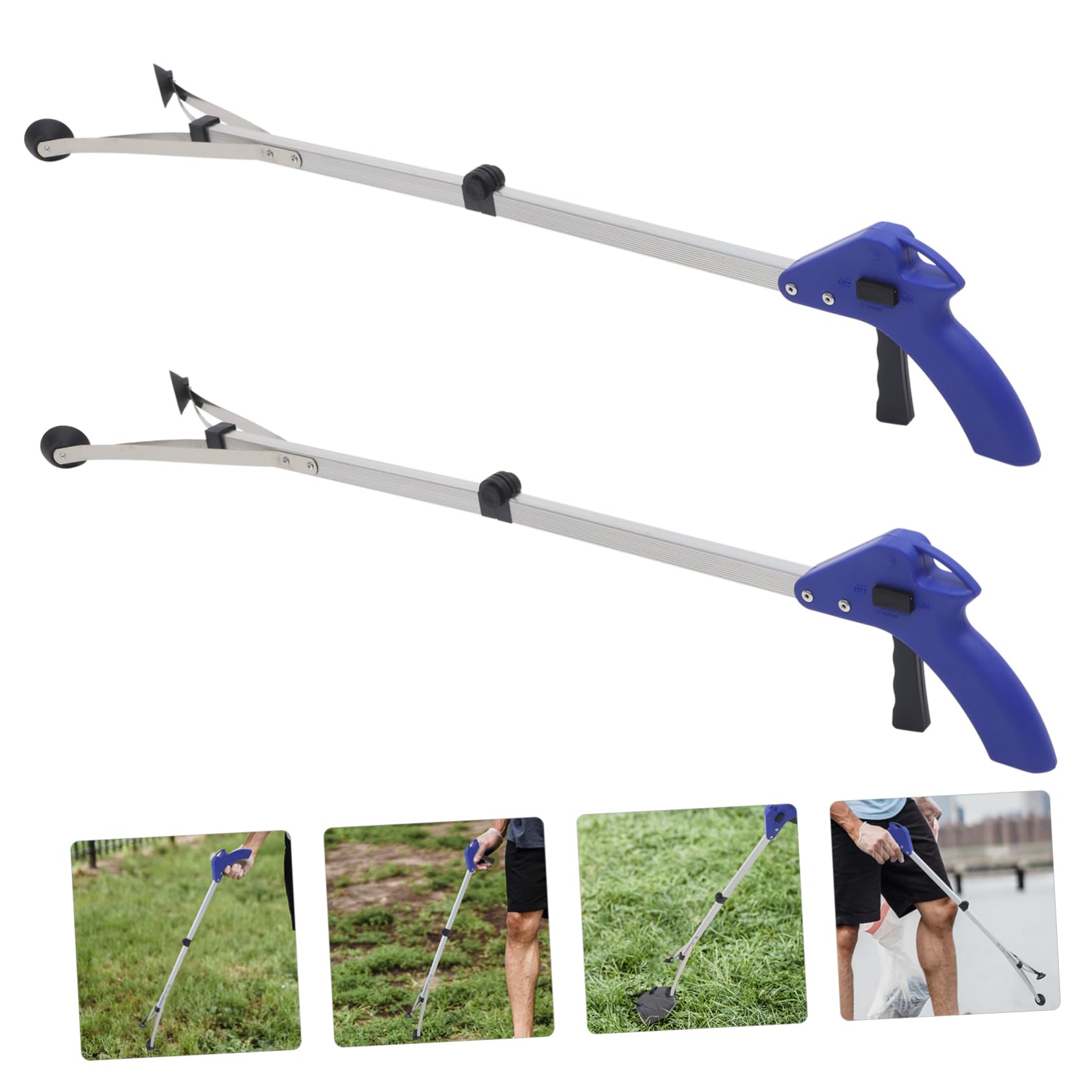 2 Pezzi Pinza Pieghevole in Lega Di Alluminio Strumento Per Raccogliere Rifiuti Per Giardino Blu