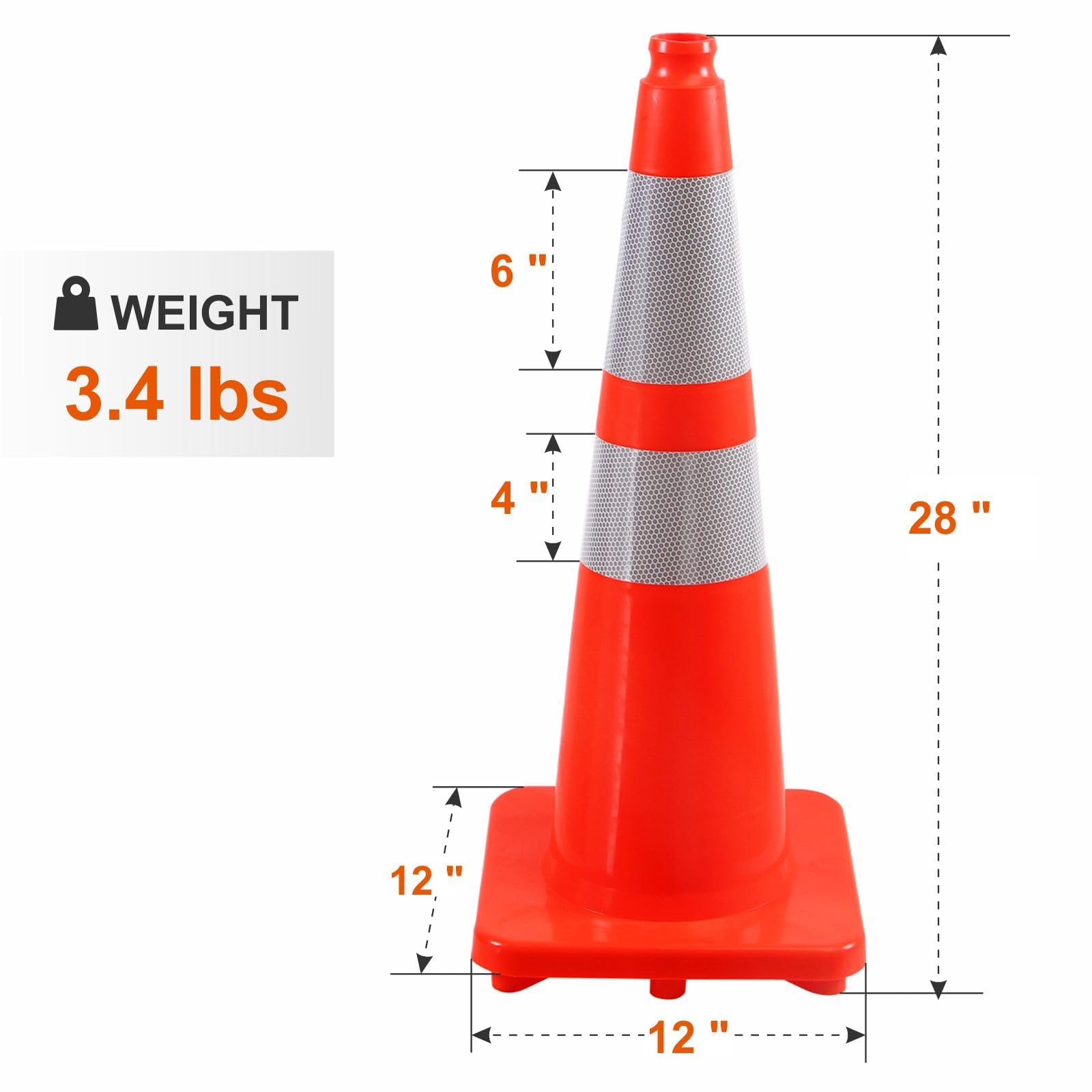 [8PCS]Flexible PVC Traffic Cone with Reflective Collar - High Visibility, Durable & Weather-Resistant Safety Cone for Construction, Parking, and Events (28 inch)