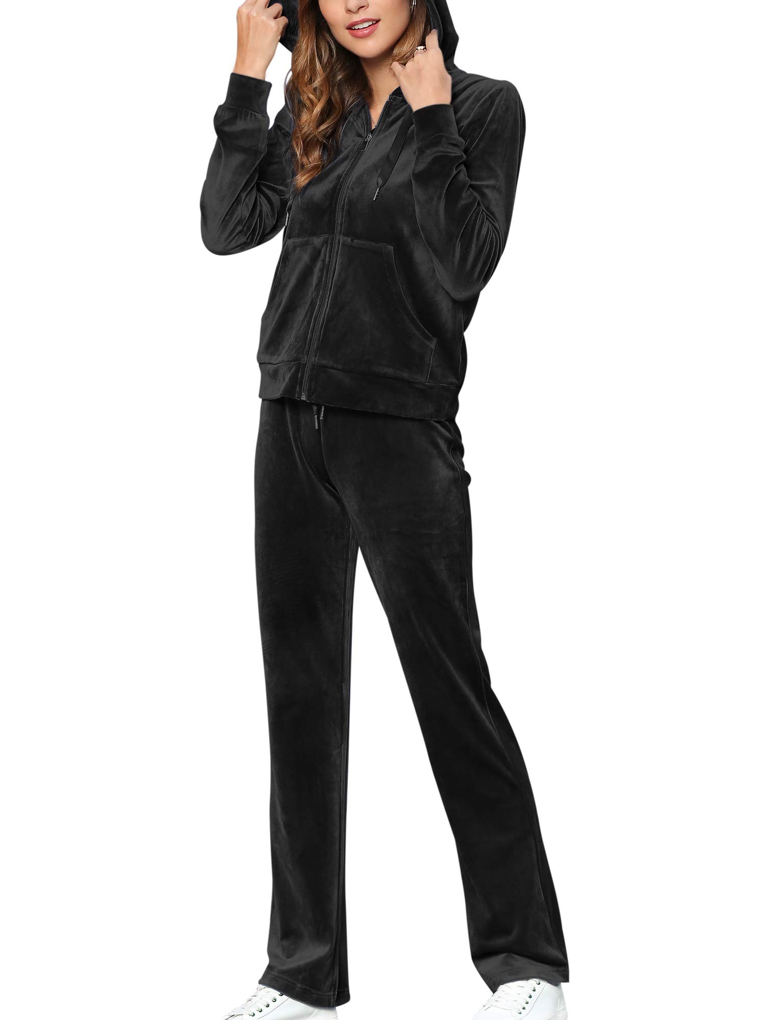 MessBebe Tute da Donna Tuta Sportiva in Velluto con Cappuccio Felpa con Cappuccio Set Ginnastica Sportivo Tuta Sportiva da Jogging Casual 2 Pezzi Ginnastica Tuta Manica Lunga