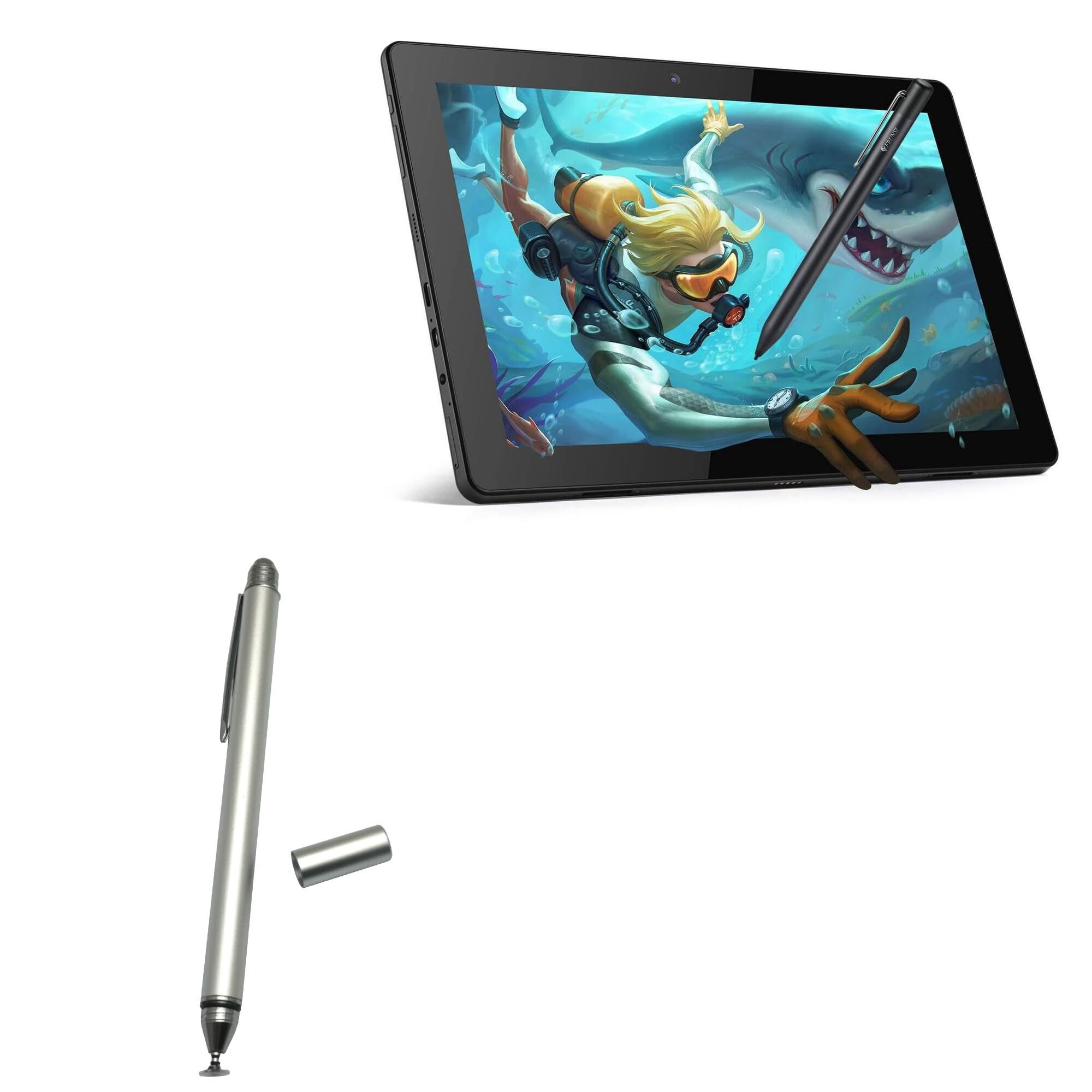 BoxWave Stylus Pen Compatible with Frunsi T11 (10 in) - DualTip Capacitive Stylus, Fiber Tip Disc Tip Capacitive Stylus Pen - Metallic Silver