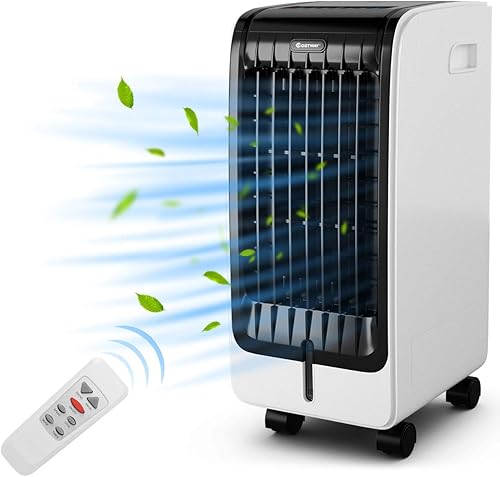 COSTWAY Enfriador de aire evaporativo 3 en 1, ventilador de aire sin aspas con control remoto, oscilación de 60°, 3 modos y 3 velocidades,