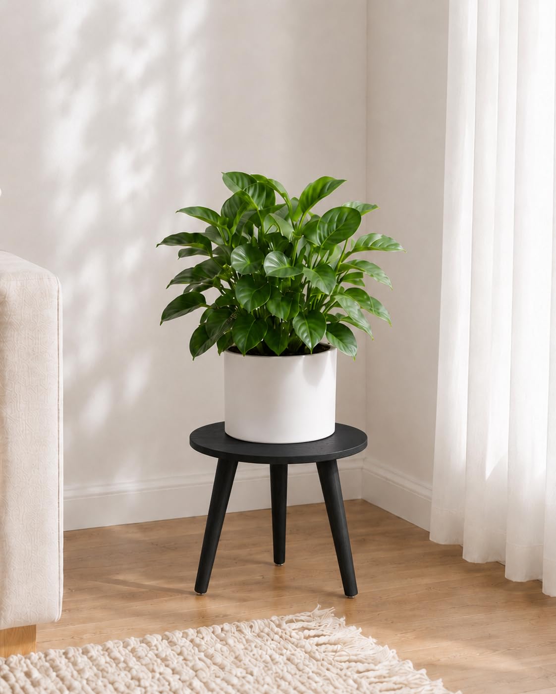 Bamworld Plant Stand Indoor Small Plant Stand Wood Plant Stool Plant Table for Indoor Plants Flower Stand Black Round Side Table for Bedroom Living Room Home Office