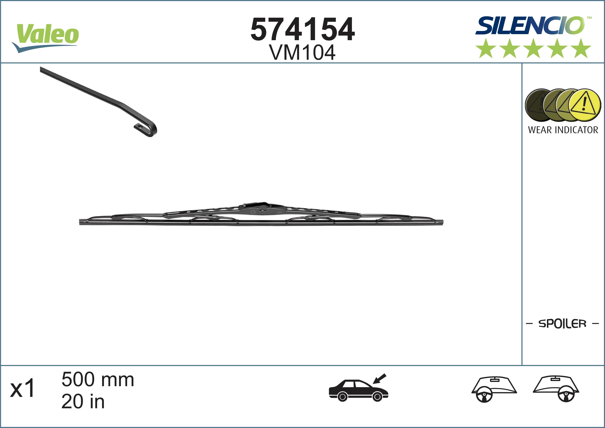 Image secondaire de VALEO Silencio Balai d'Essuie-glace - VM104 - Balai d'Essuie-Glace Conventionnel 500 mm Aérodynamisme Optimal avec Spoiler - Ava
