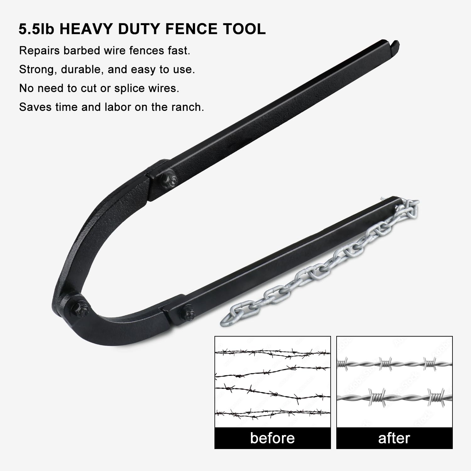 Zaunstreck- und Anziehwerkzeug, Stacheldraht-Spanner für Zaunrestaurierung und -reparatur, robustes Zaunreparaturwerkzeug, Gewicht von 2,5 kg