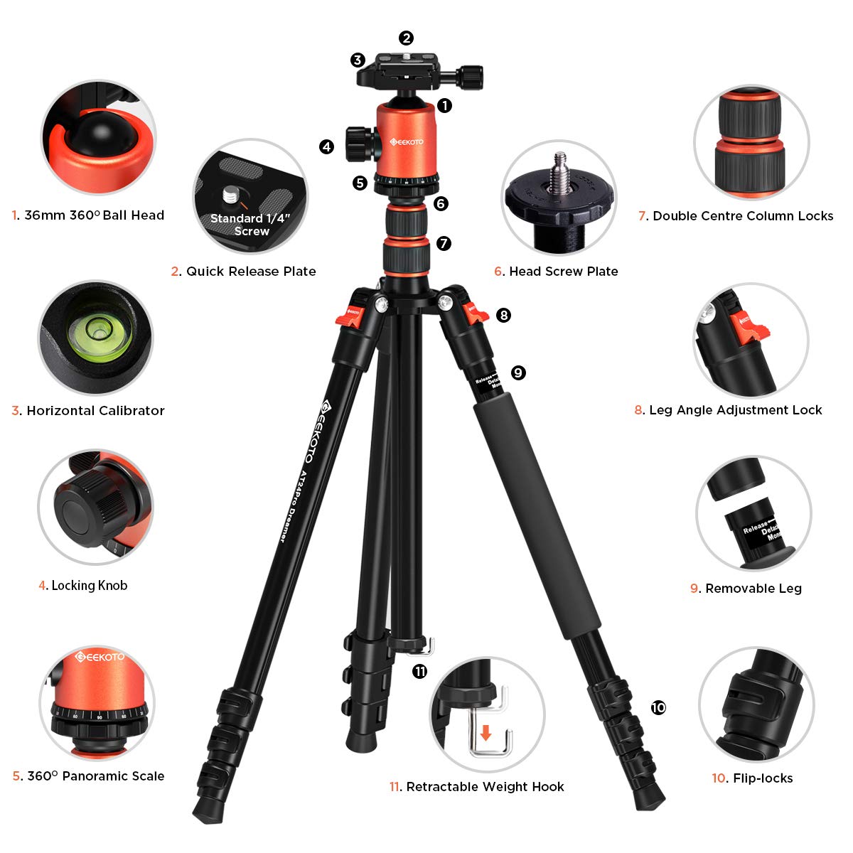 GEEKOTO 77’’ Tripod, Camera Tripod for DSLR, Compact Aluminum Tripod with 360 Degree Ball Head and 8kgs Load for Travel and Work