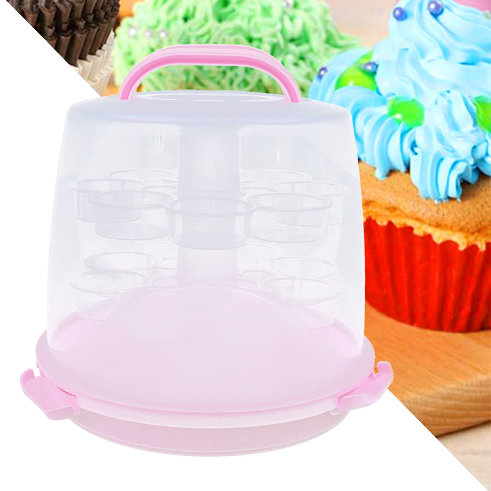 Futchoy Pink 24 Cupcake Carrier - 3 Tier Cupcake Boxes Clear Plastic Cake Carrier Box With Handle Stackable Portable Cupcake Carrier For Pies, Cookies, Nuts, Fruit Etc