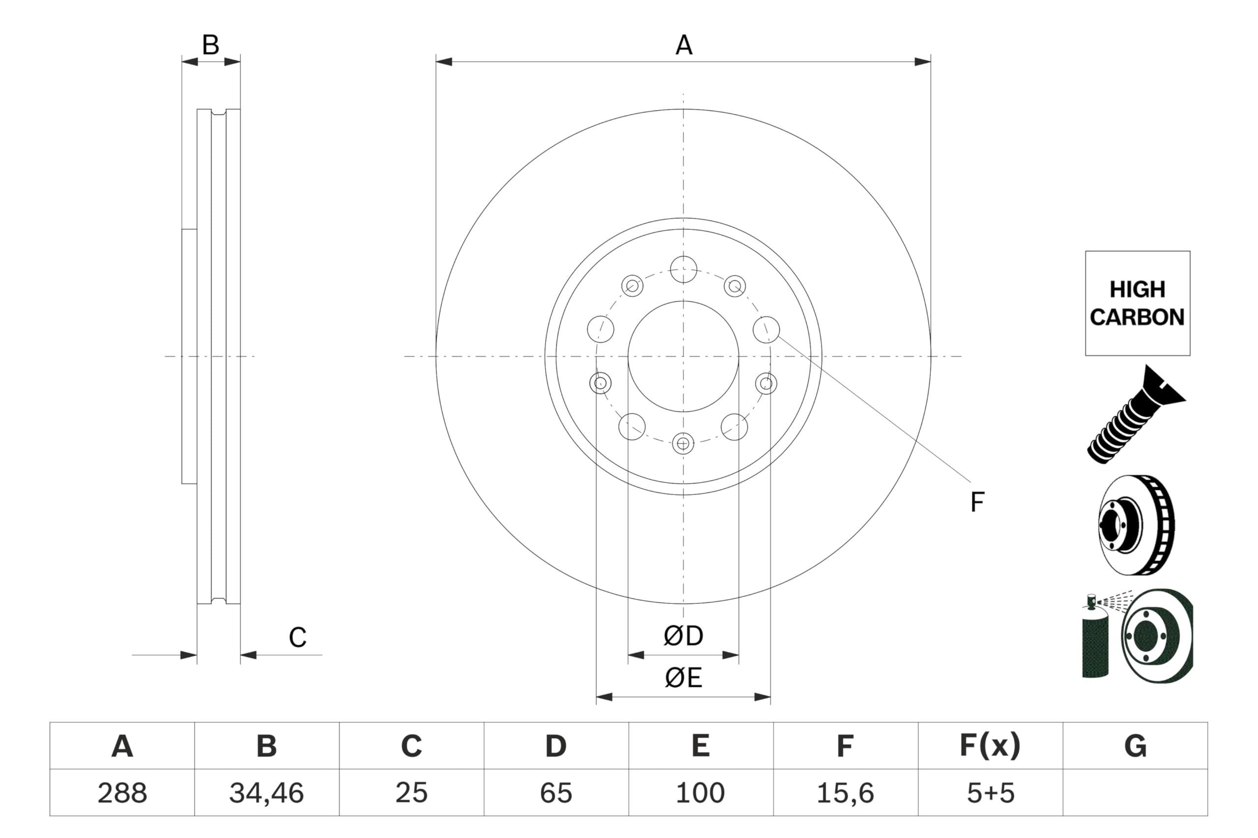 Juego de 2 Discos de Freno Bosch BD766 - Discos Ventilados, Alto Contenido en Carbono, 288 mm – Eje Delantero – Certificado ECE-R90 – Excelente Refrigeración y Reducción de Ruido, Anticorrosión