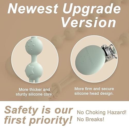 Miniatura 2 de Cuddle Campus Clip para chupete, paquete de 6 clips para chupete con diseño de una pieza, soporte de silicona suave y flexible para chupete de bebé