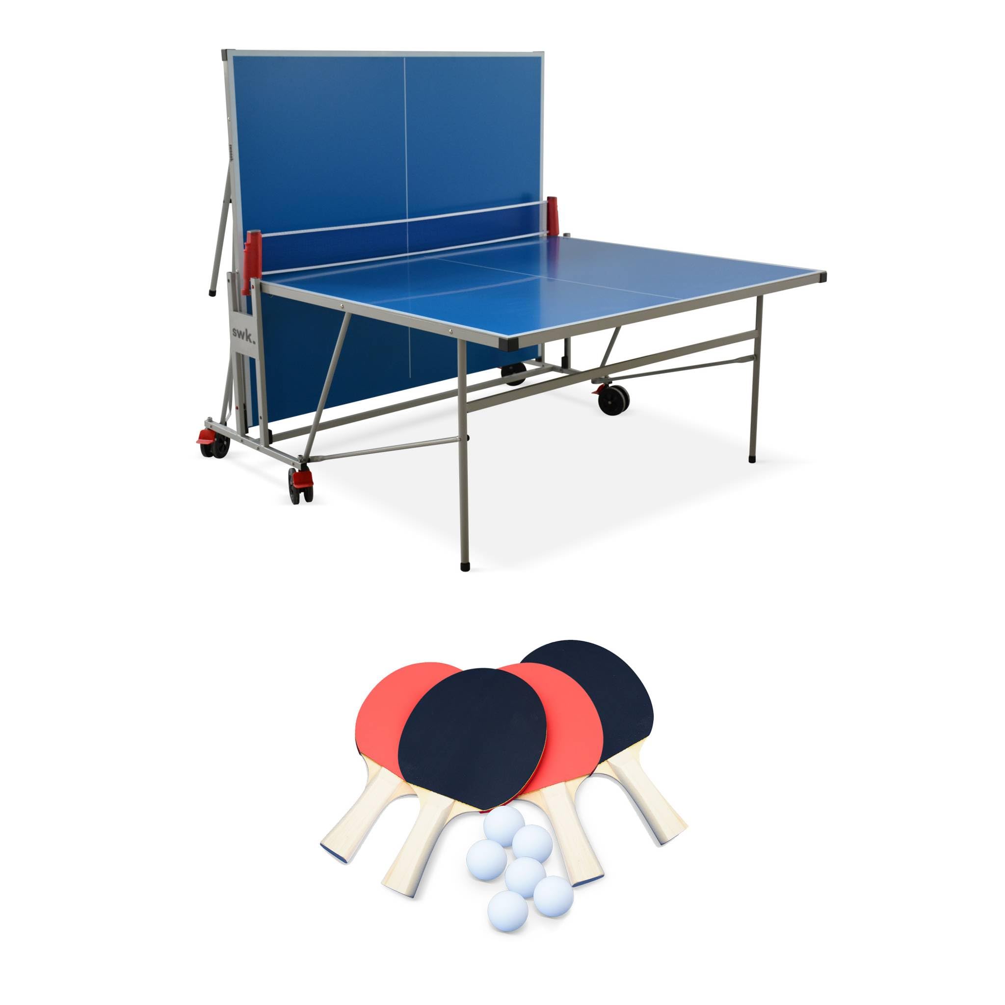 Alice's Garden Table de Ping Pong Outdoor Bleue Pliable avec 4 Raquettes et 6 Balles
