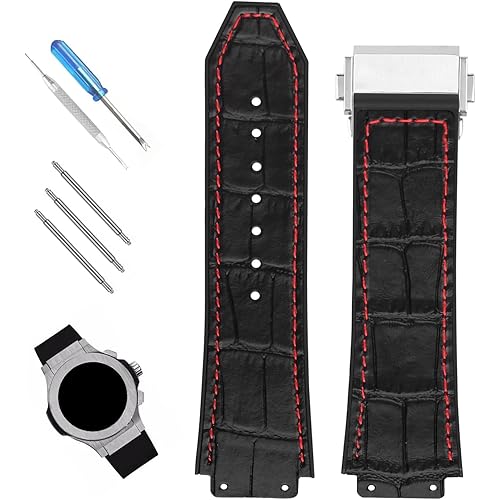 XIW Compatible for 19mm× 25mm× 22mm Hublot Big Bang Leather Watch Band With Stainless Steel Buckle Replacement for men Wirstband Strap women Bracelet