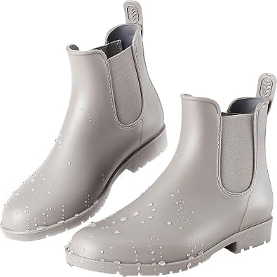 Womens Short Rain Boots Waterproof Anti Slip Rubber Ankle Chelsea Booties