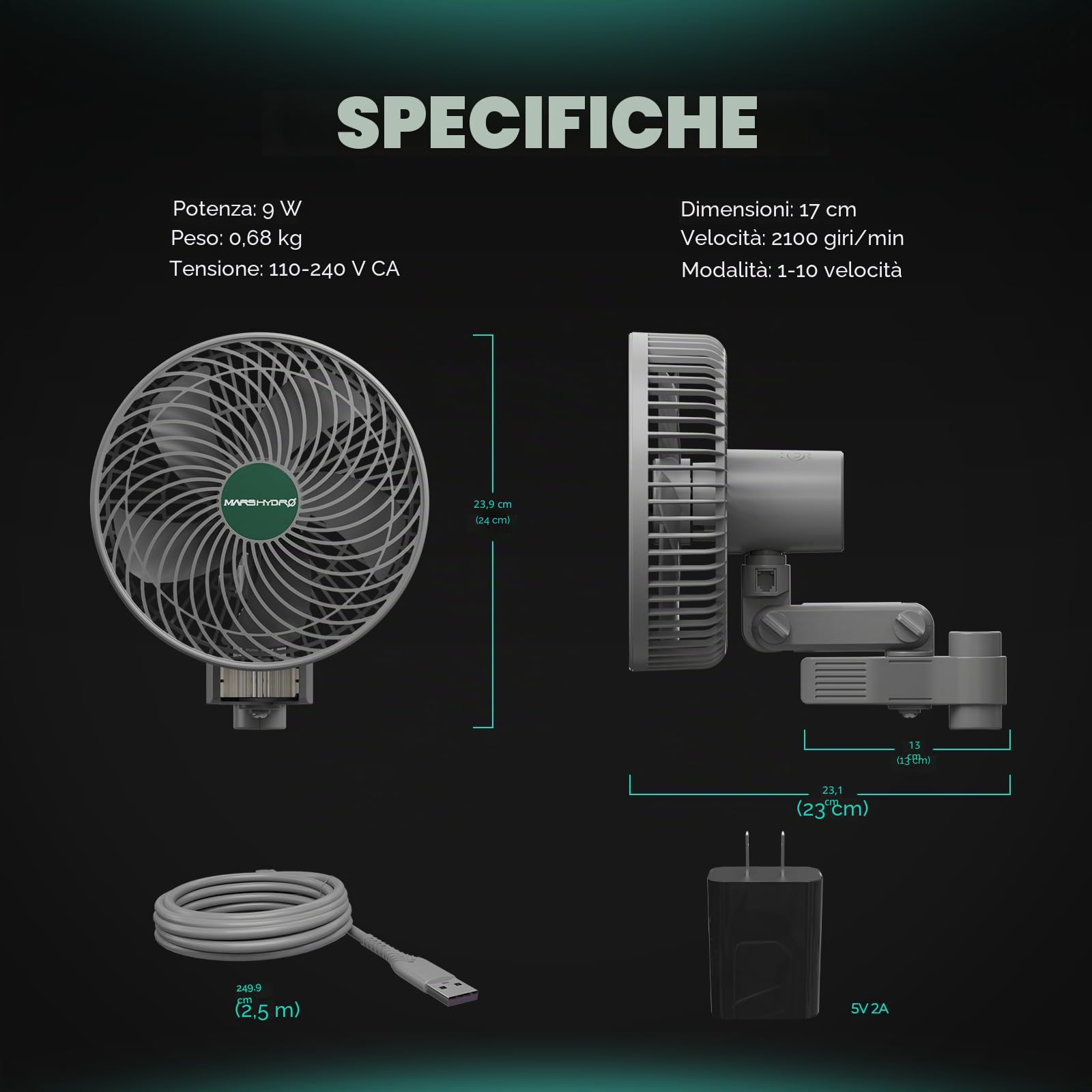 MARS HYDRO Ventilatore M6 Grow oscillante, 10 livelli di vento, controllo APP/WiFi tramite iHub o controller, 43 clip ventilatore Growbox Growbox, 32DBA silenziosa ventola per ricircolo dell'aria e