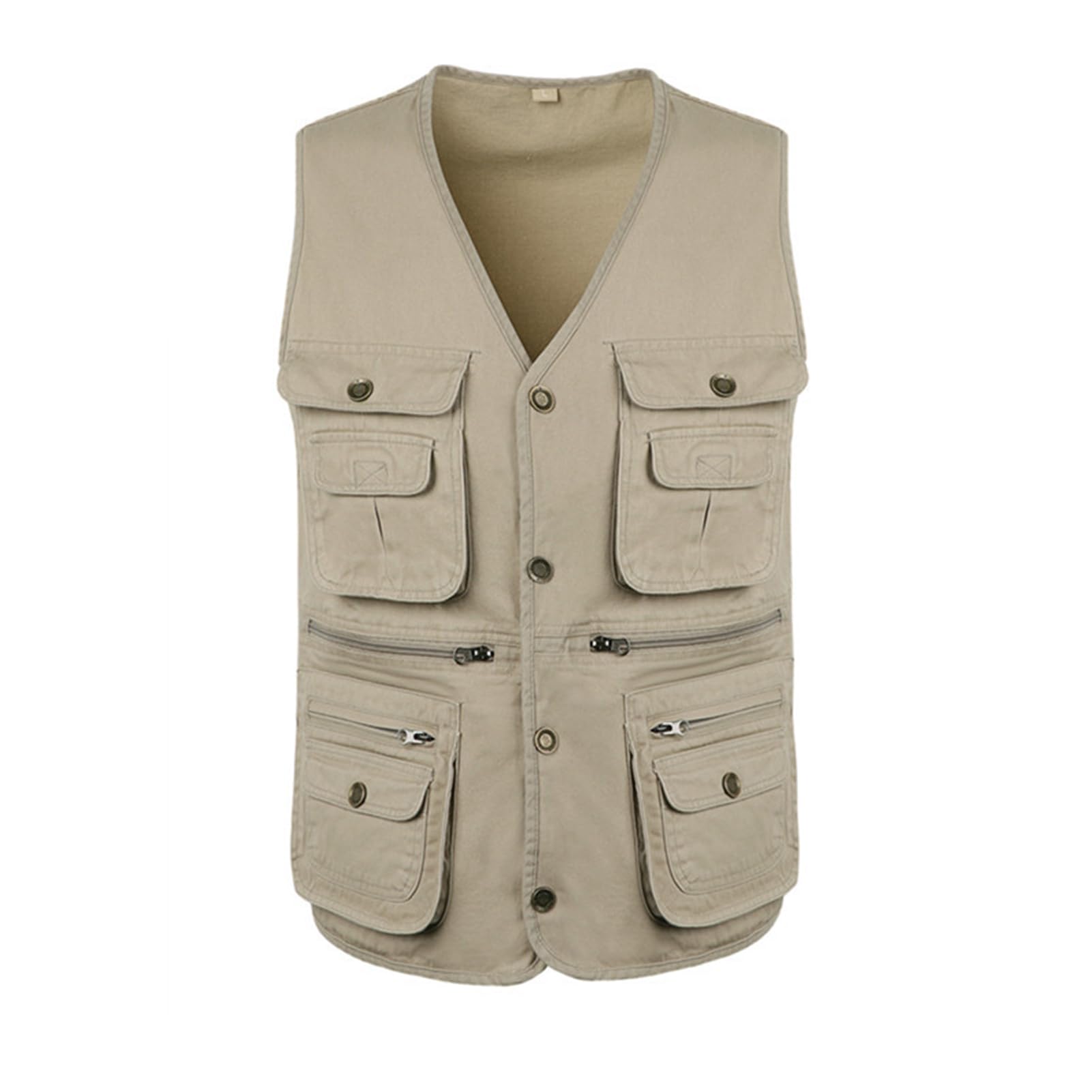 Uomo Gilet All'aperto Multi Tasca Vest Senza Maniche Panciotto Pesca Cappotto Leggero Traspirante Giubbino Fotografia Utility Sport Giubbotto Top Beige-3XL