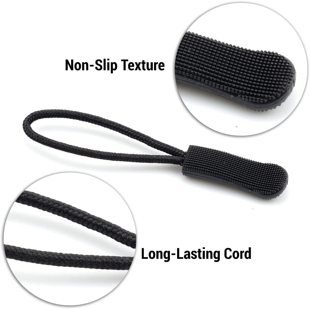 RIANZ® Zipper Puller - Nylon Cord with Plastic Pull Extension - Replacement for Broken or Missing Pulls - for Clothing, Jacket, Backpack, Bags, Purses - DIY, Sewing, Tailoring (Black - Pack of 20 Pcs) 1