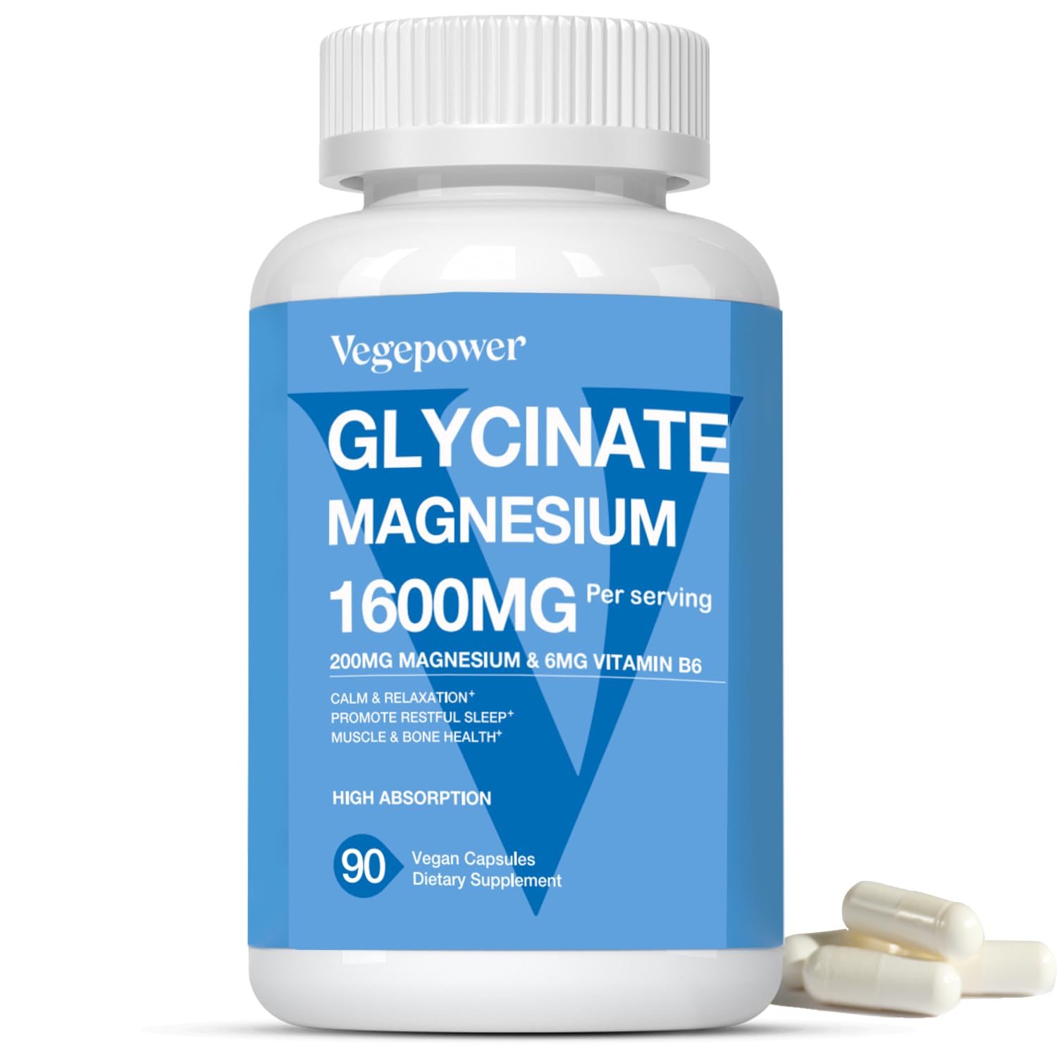 Magnesium Glycinate 1600mg Supplements - with Vitamin B6 & Zinc, Vitamin D3, Chelated Magnesium for Sleep, Muscle, Bone and Immune Health, High Absorption Magnesio, Non-GMO, Vegan 90 Capsules