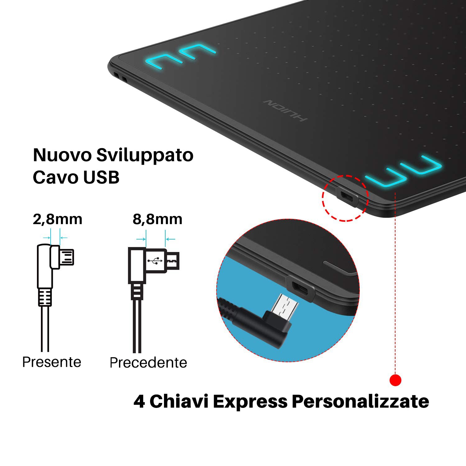 HUION HS64 Tavoletta Grafica con Penna a Pressione 8192 Senza Batteria con Pressione a Quattro Tasti Supporta il Sistema Operativo Android 6.0, Windows e MacOS