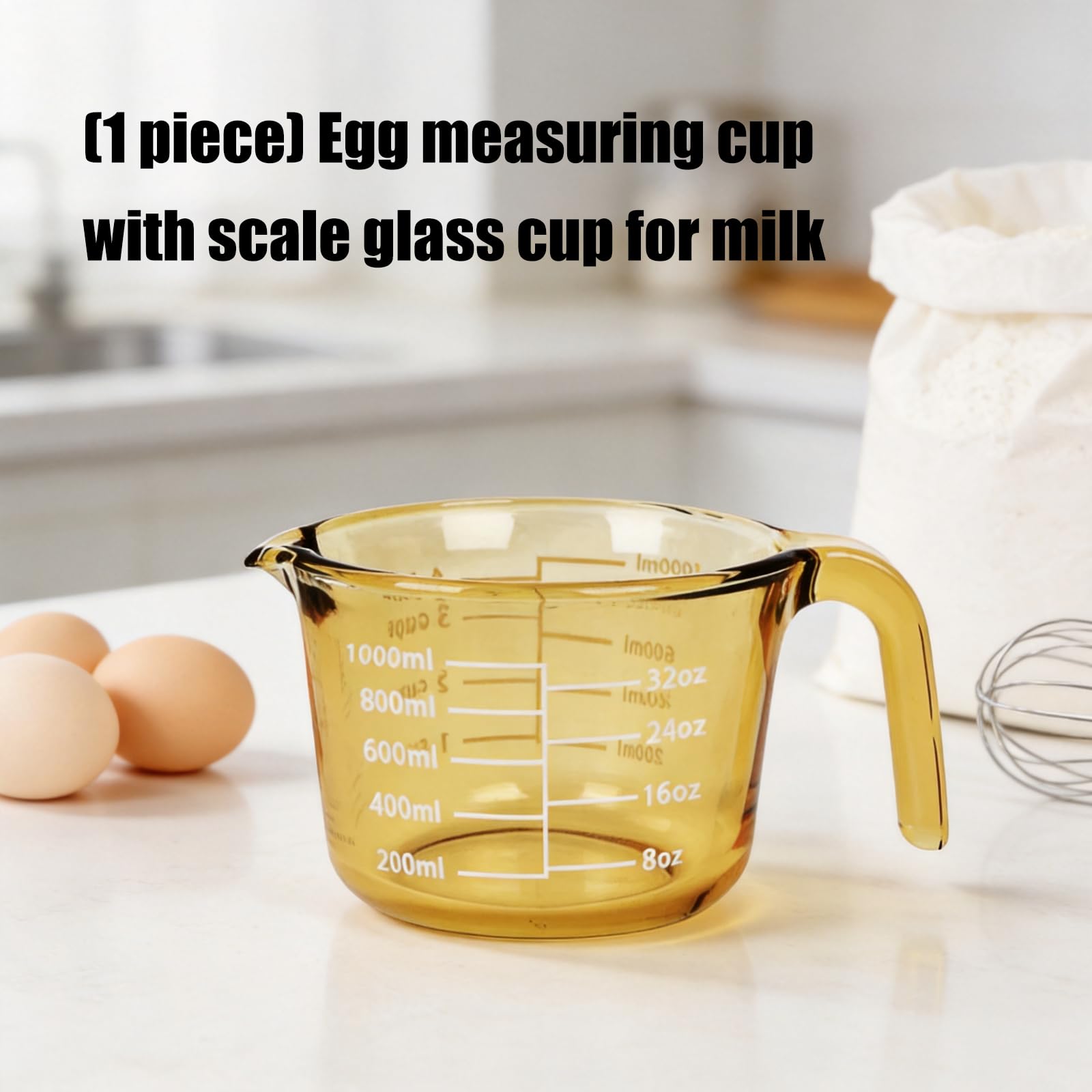 Glas Messbecher mit großem Fassungsvermögen und leicht lesbarer Markierung, perfekt für Rezepte, Milch, Kaffee und Küchenbedarf, hitzebeständiger Messbecher