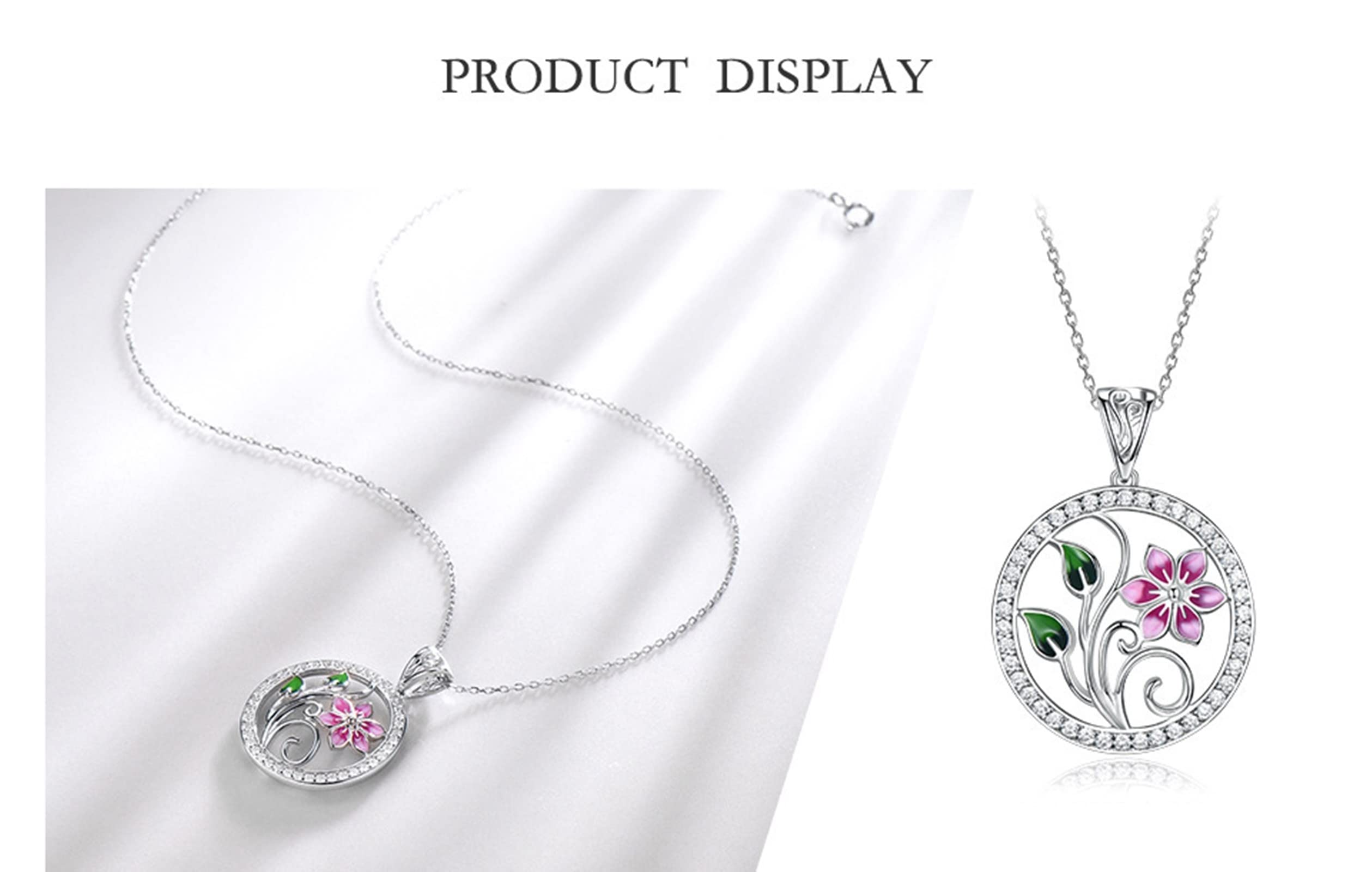Set di gioielli in argento 925 per le donne, set di gioielli rosa CZ per le donne smalto fiore orecchino collana e anello Lady Jewelry Set, 40+5 CM, Metallo Argento sterling Gemma, Zirconia cubica