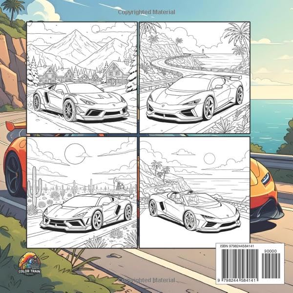 Awesome Supercars: Bold and Easy Coloring Book featuring 40 unique designs with Lots of Fast Cars, Sports Cars, Race Cars, and Luxury Cars for Adults, Teens, and Kids. image 3