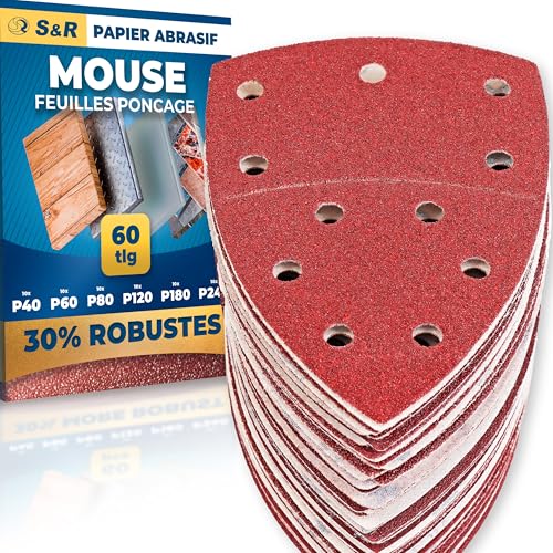 S&R Papier Abrasif pour Ponceuse Triangulaire Multifonction Delta, Papier poncer Bois Triangle Abrasif Poncage 105 Grain P40/60/80/120/180/240 Papier Ponceuse...