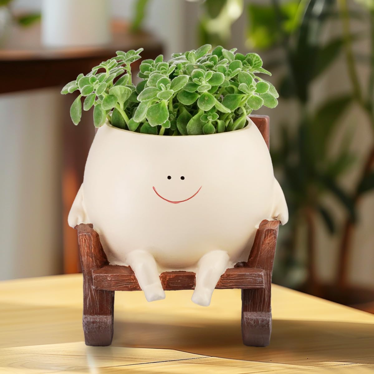 eusbon Rocking Chair Planter Pot, Smiley Face Flower Pot Resin Planter Pot with Drainage Hole for Indoor Desk Plants Outdoor Plants - Image 4