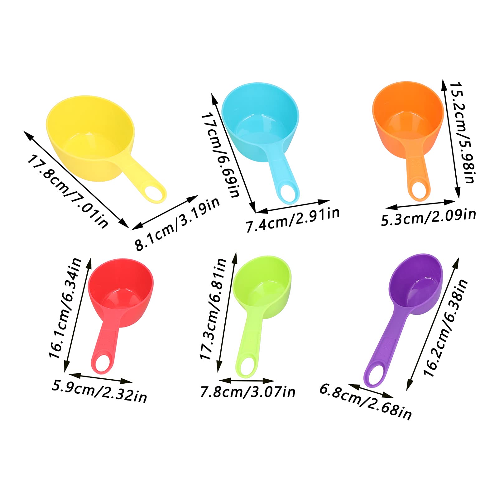 Set di misurini e cucchiai arcobaleno da 6 pezzi/set con scala