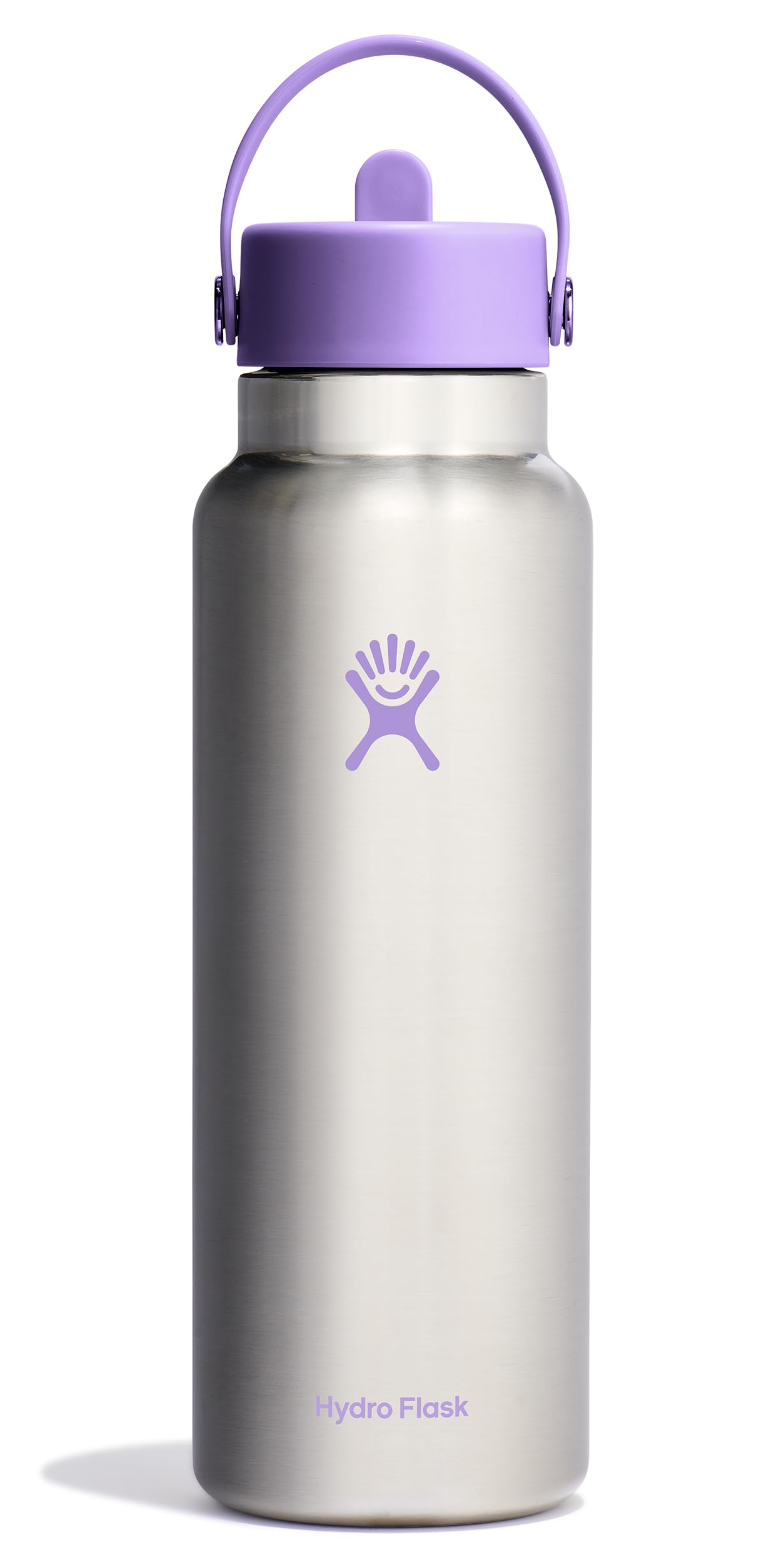 Hydro Flask Water Bottle - Insulated Stainless Steel - Wide Mouth Flex Straw Lid, Non Spill, Leakproof and Refillable in 40 Oz Stainless Steel Violet