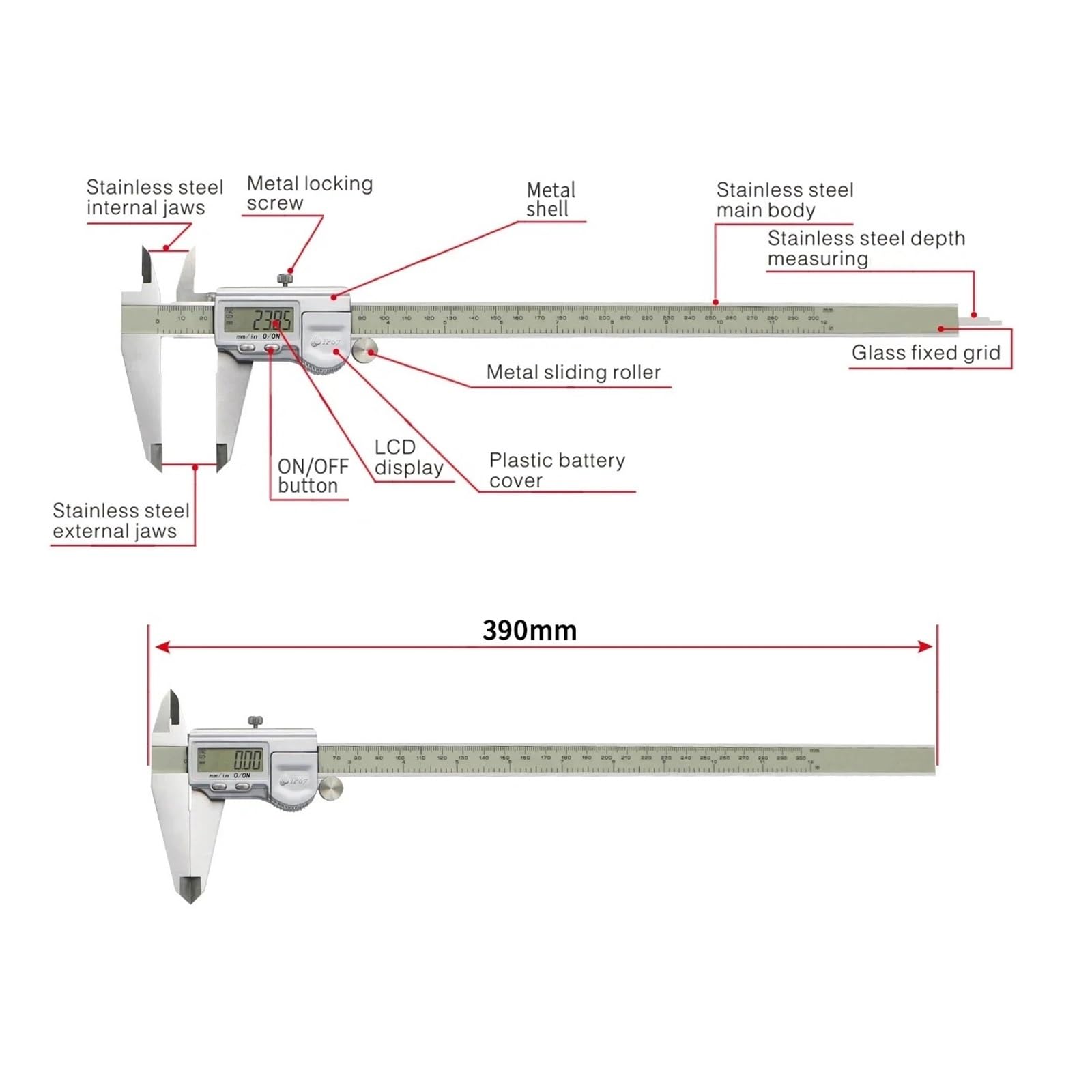 Calibrador electrónico de 12 "IP67, calibrador Vernier Digital resistente al agua, micrómetro, regla electrónica, calibrador Digital de 300mm