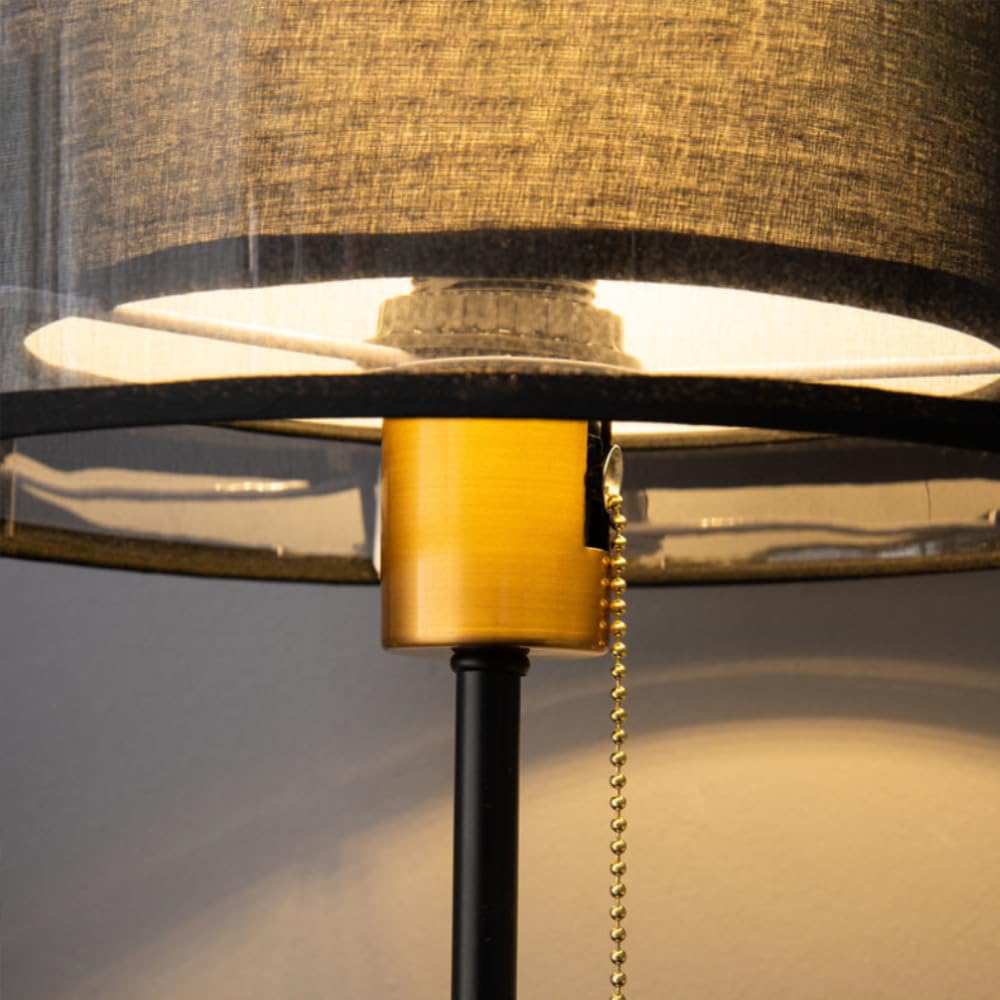 XINYASEE Lampe de table moderne à double abat-jour, lampe de chevet, abat-jour en tissu mesh, interrupteur à fermeture éclair, convient aux chambres, salons et bureaux - luminaires décoratifs(Noir)