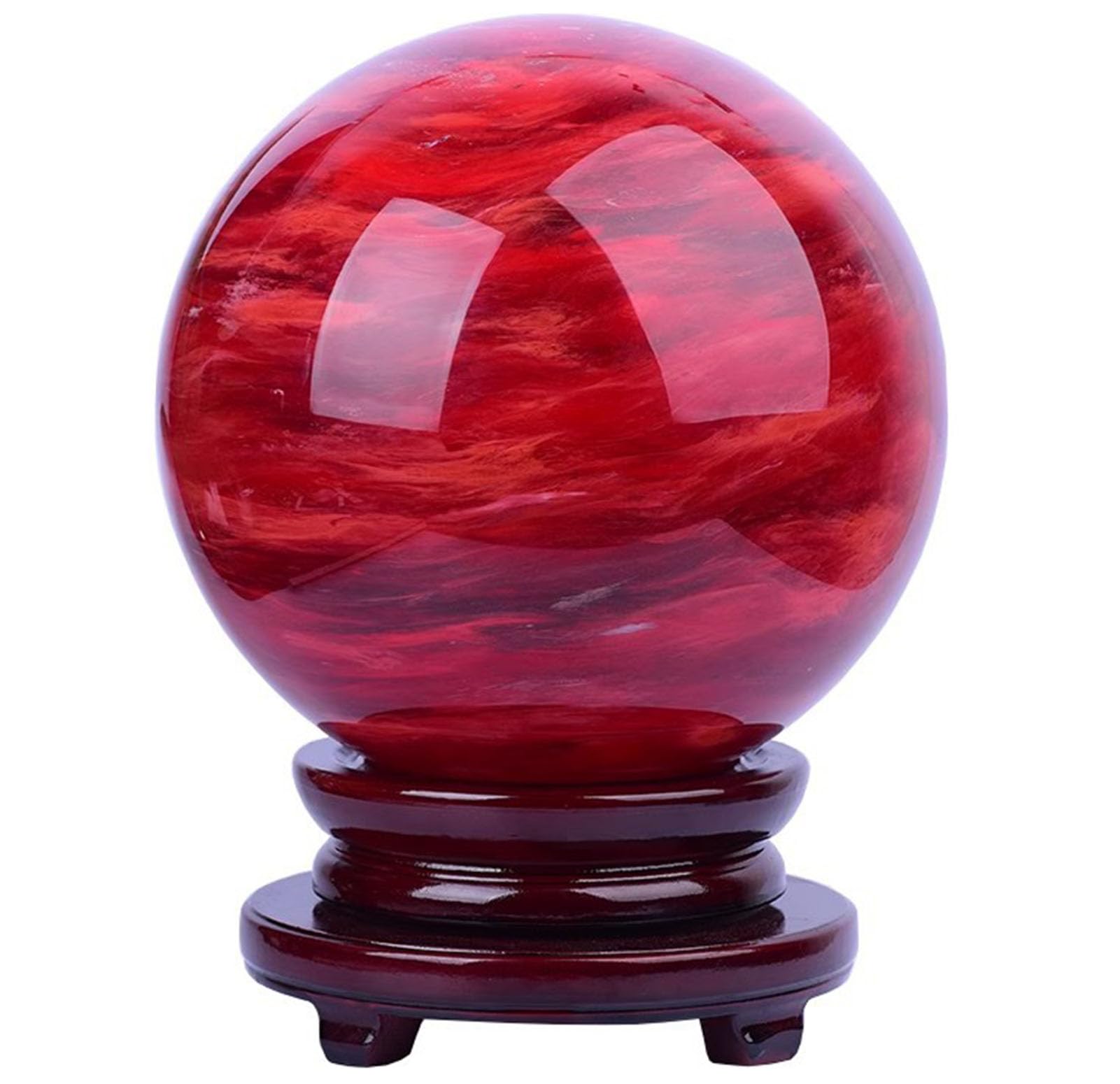 Sfera di Cristallo Rossa con Supporto, Grande Sfera di Cristallo | Sfera curativa di cristallo per la meditazione Feng Shui Divinazione Ufficio Decorazione della casa, Ricchezza successo