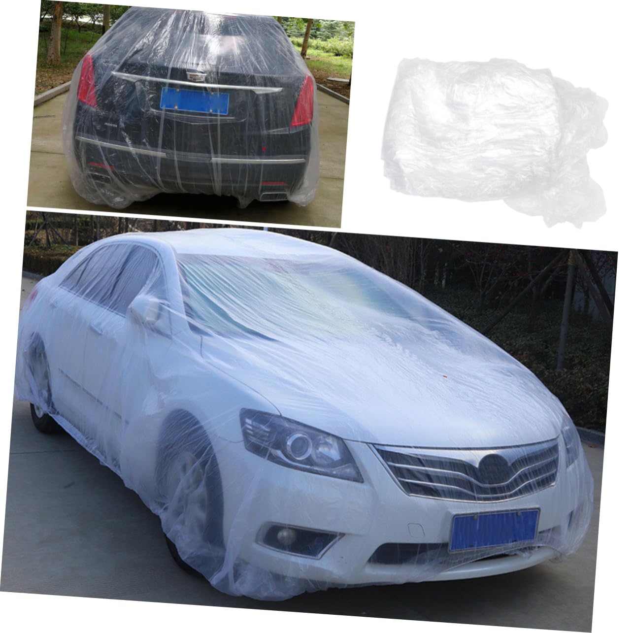 MUCKLILY Disposible Car Cover Thickened Windproof Sunscreen Rainproof Dustproof Soft on Car Quick Install Remove Size Ll — view 5