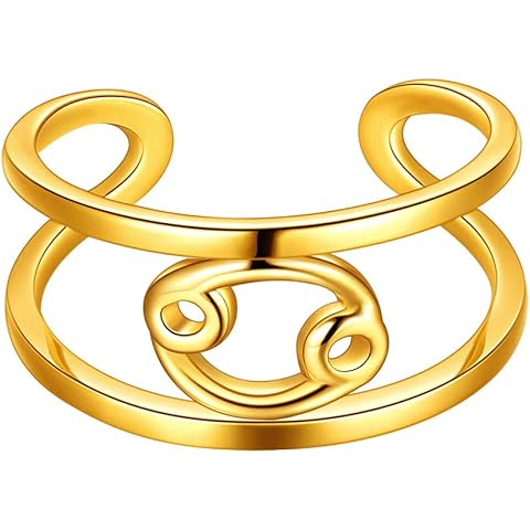beautlace Horoscope Zodiac Adjustable Ring 12 Constellation Astrology 18K Gold/Silver/Black Gun Plated Opening Statement Ring for Women Men Jewelry Gift KR0002