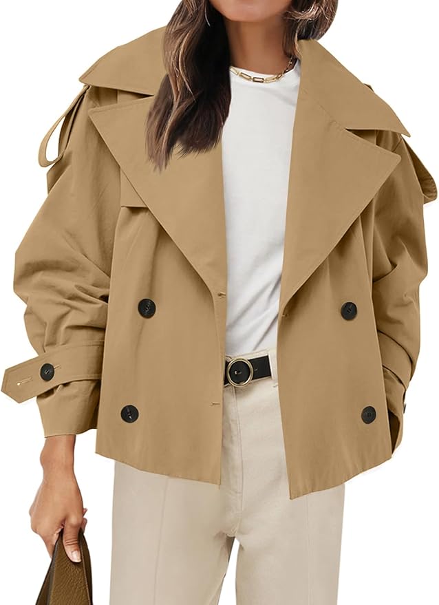 Tankaneo Women's Cropped Trench Coat Jacket Outerwear