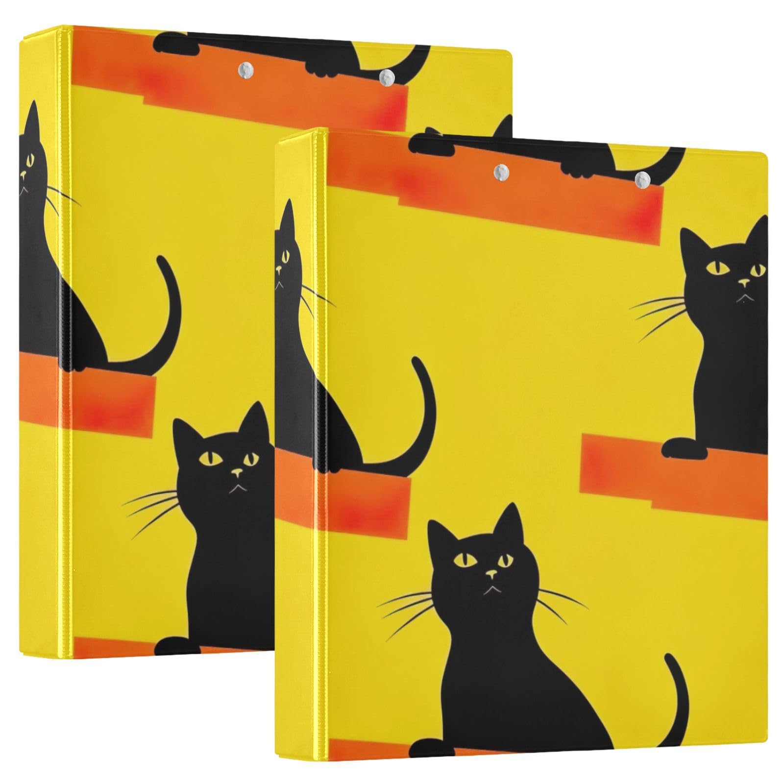 Raccoglitore con 3 anelli stampati, 3,8 cm, raccoglitore ad anelli a D con tasche, raccoglitore decorativo per scuola, università o ufficio, gatto nero giallo