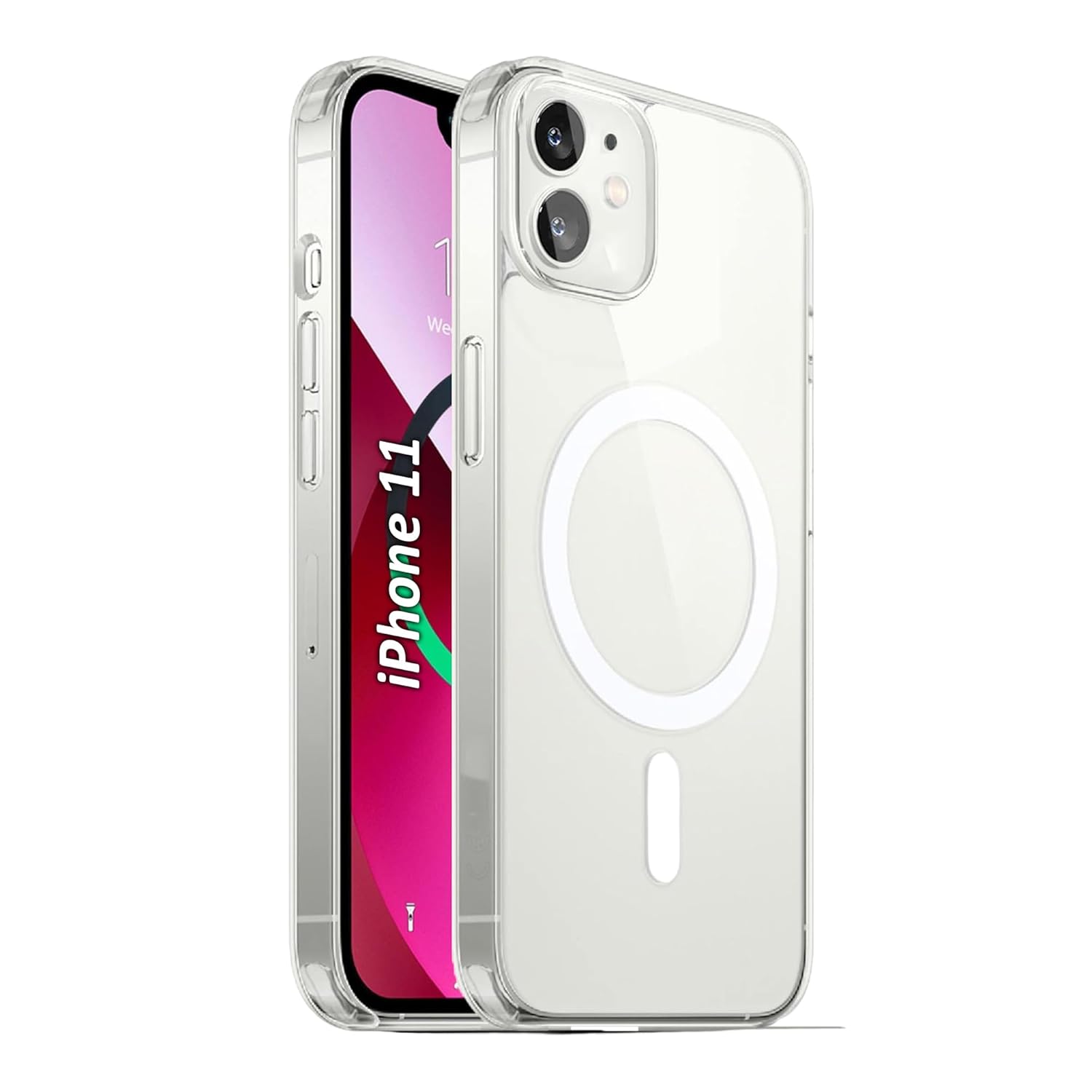 Magfit Cover for iPhone11 | Mag-Safe Wireless Charging | Designed with Magnetic Lock Shockproof Phone Bumper Transparent Back Cover Black