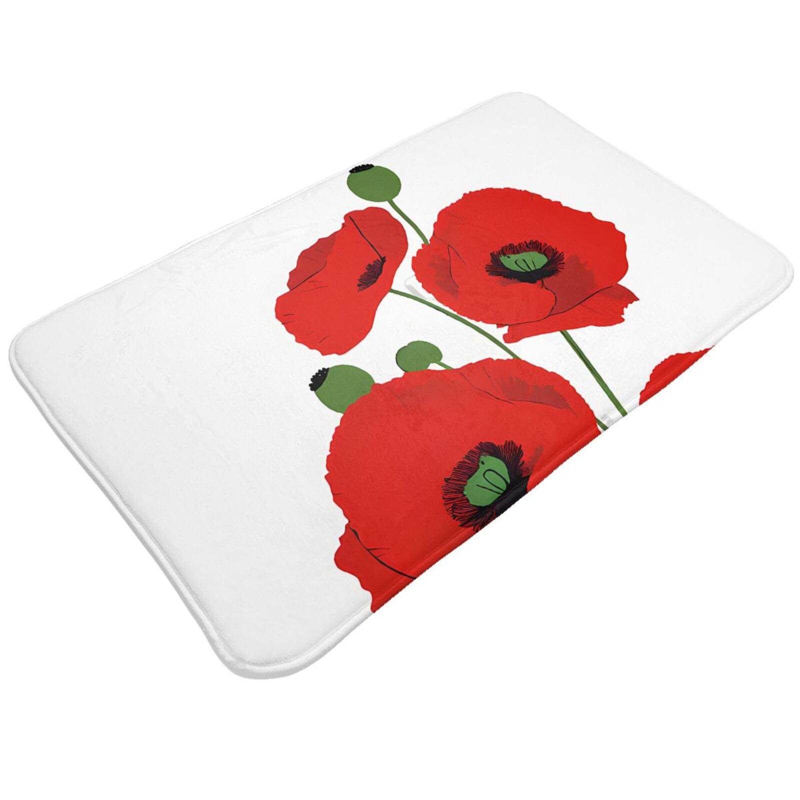 Poppy Flowers Print Living Room Bathroom Kitchen Anti Slip and Absorbent Carpet, Indoor Entrance Door Muddy Floor Mat, Ultra Soft Washable Carpet 21x31.5 Inches