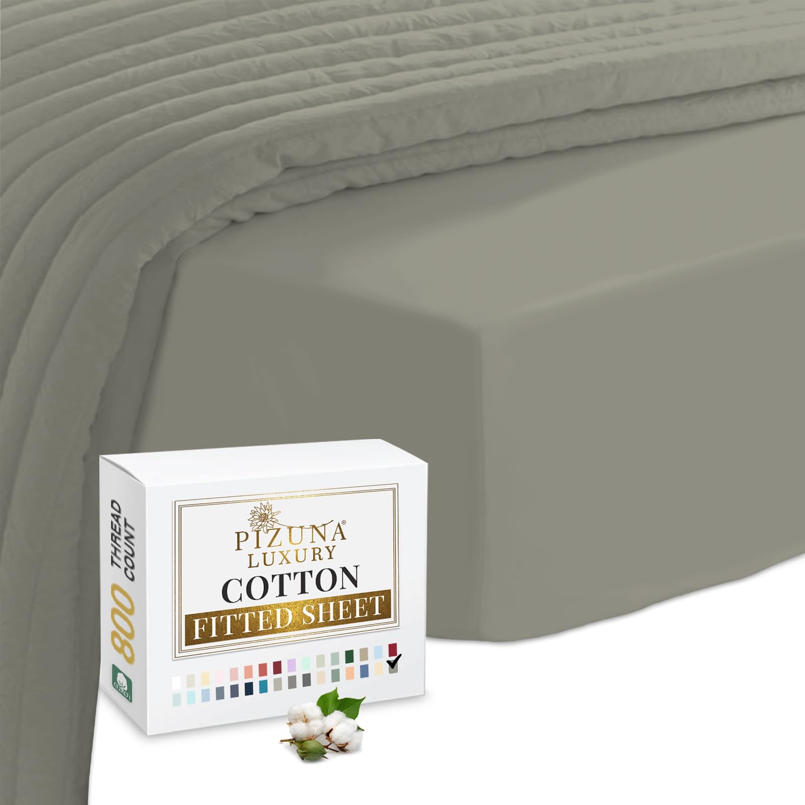 Pizuna Silver Luxury Cotton Super King Fitted Sheet 800 Thread Count 100% Long Staple Cotton Fitted Sheet 180X200 Cm, Sateen Weave Sheet Extra Deep 40 Cm Fit - 1 Pc