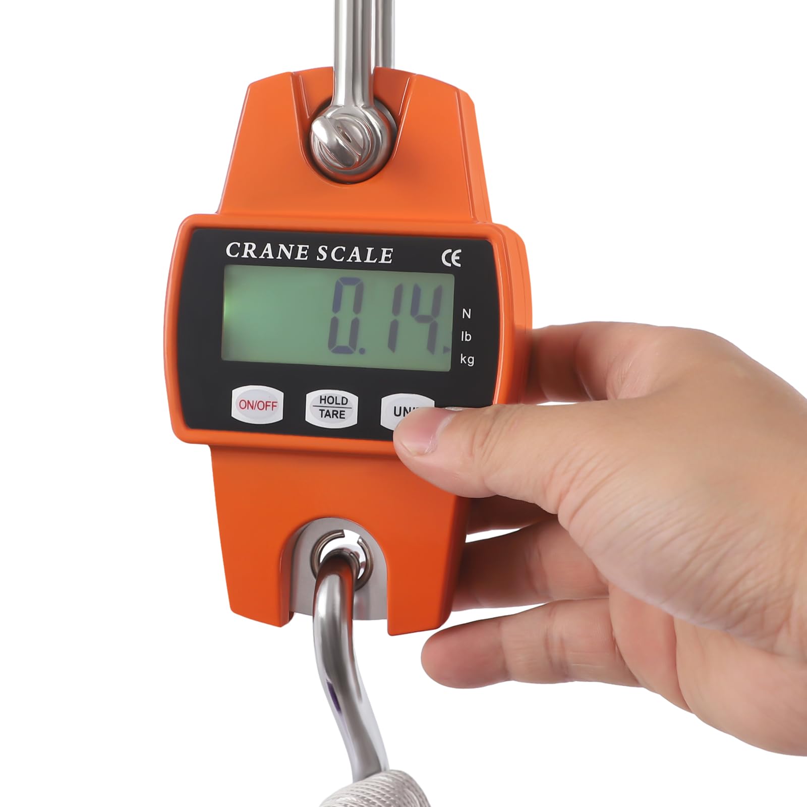 Báscula de grúa 0,15 hasta 400 kg, digital, báscula colgante lbs/kg/N, 0,05 kg, precisión salvaje, báscula industrial, pantalla LCD, báscula colgante, mini báscula portátil con cinta métrica integrada