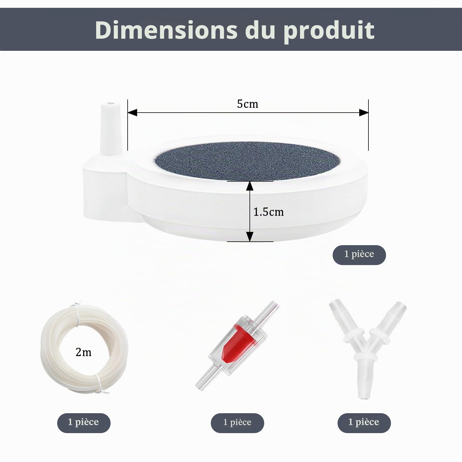 Bulleur pour Aquarium Diffuseur Air Aquarium avec Clapet Anti-Retour,Raccords en Forme de Y, Tuyau d'air de 2 m pour Ventilation à Oxygène Dissous des Accessoires d'aquarium (50 mm)