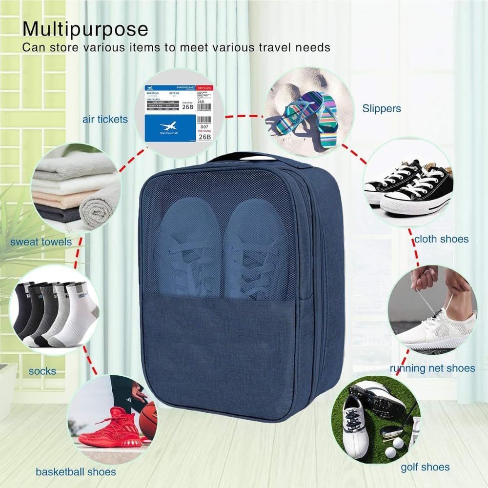FUOCO Bolsas de viaje para zapatos, impermeables, multiusos, portátiles, esenciales, con capacidad para 3 pares de zapatos, zapatillas, sandalias para hombres y mujeres, Azul, Accesorios de viaje