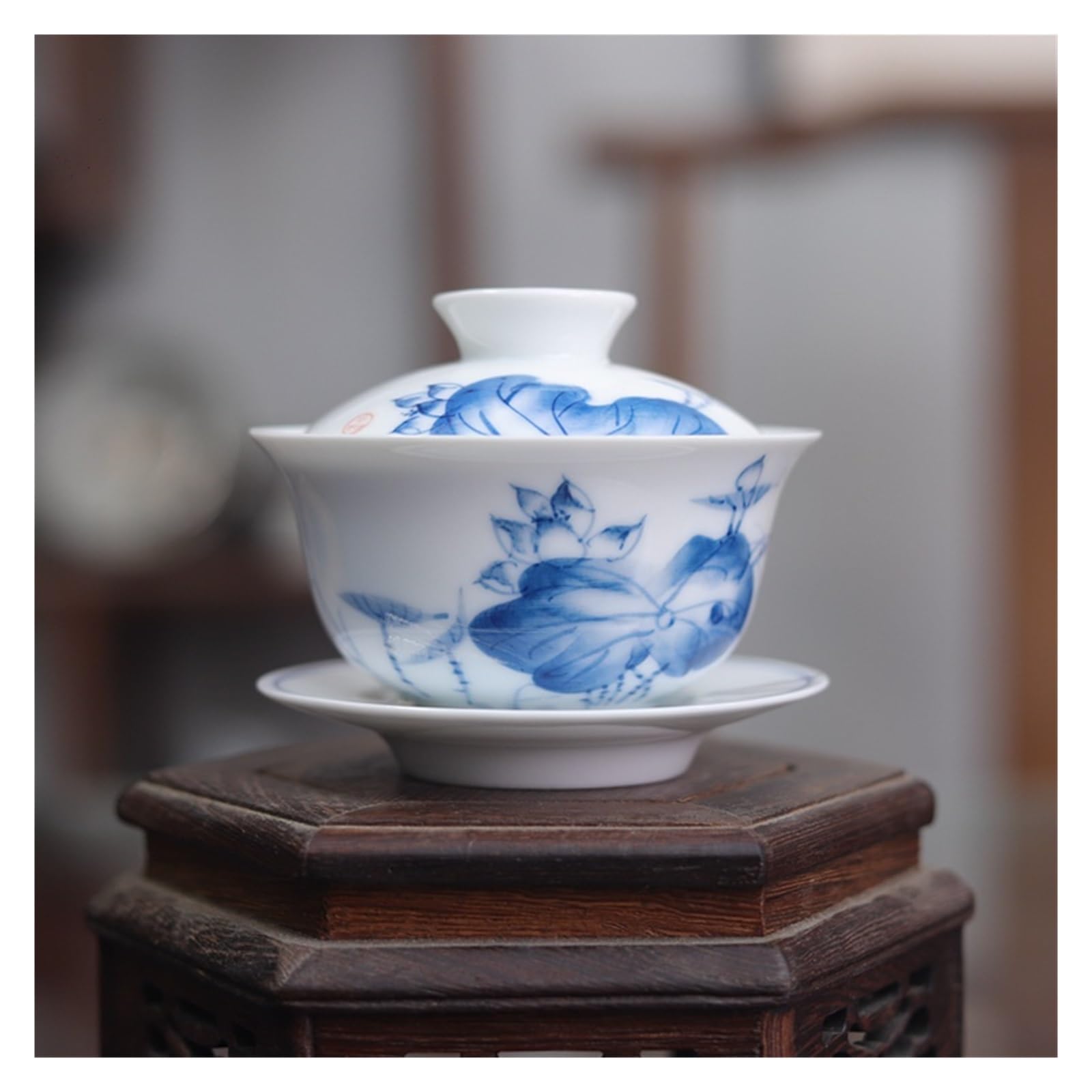 Zestaw Premium White Porcelain Gaiwan 160 Ml - Niebiesko-biała Ceramiczna Miseczka Na Herbatę Gongfu, Filiżanka Z Pokrywką Sancai, Chińska Ceremonia Parzenia Herbaty WyjąTkowe Obrazy