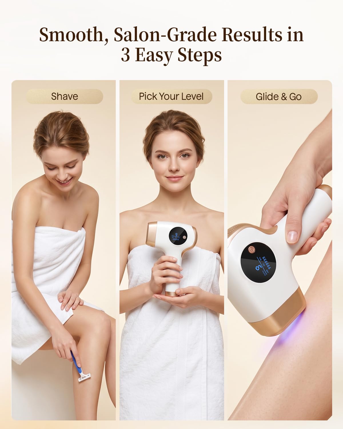 Dispositivo de depilación IPL, removedor de vello 3 en 1 OTC para el hogar, reducción suave del vello para mujeres y hombres, con gafas y maquinilla de afeitar, 999,999 flashes, con cable para axilas