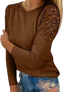 Camiseta de manga larga para mujer, de poliéster y elastano, cuello redondo, color liso, costuras huecas, camiseta para correr, café, Small