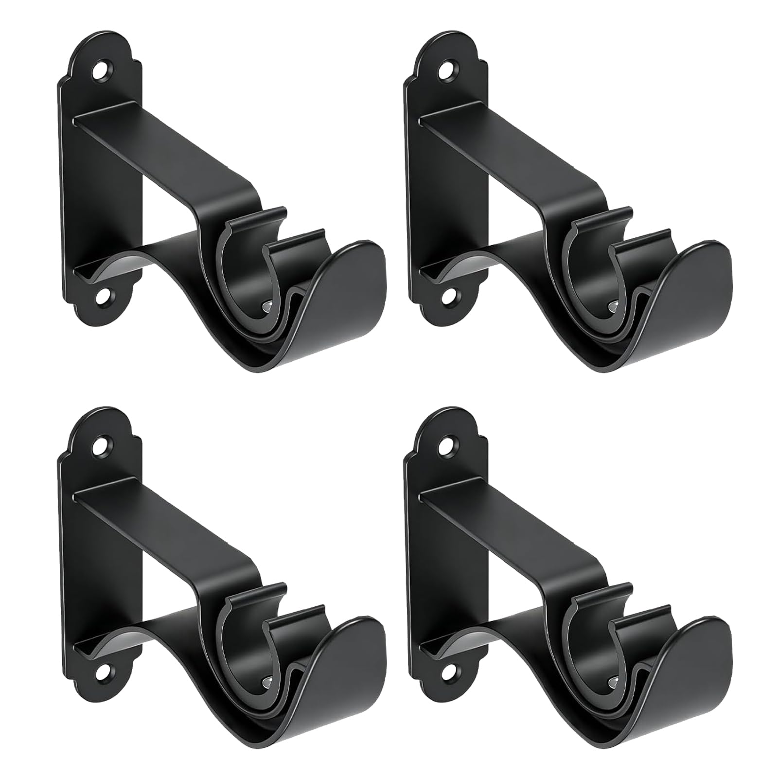 CAZSTYK 4 Piece Single Curtain Rod Brackets Heavy Duty Wall Ceiling Rod Hangers Holders Hook for 22mm / 28mm Drapery Poles Ceiling Mount Curtain Brackets