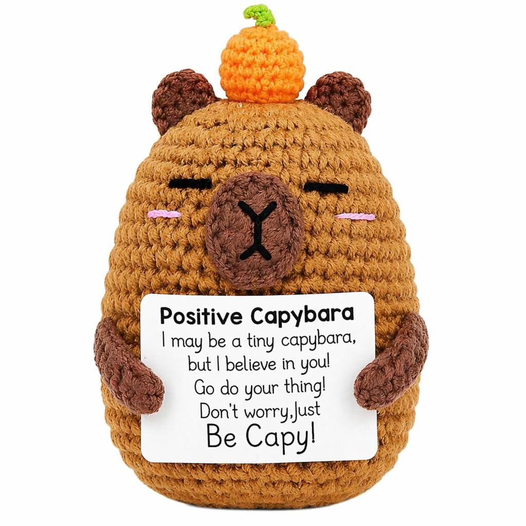 Positive Crochet Animals Gifts,Positive Sloth/Capybara/Duck/Axolotl/Bee/Cow,Emotional Support Handmade Gift with Affirmation Cards,Funny Inspirational for Women Keepsake,Cute Decoration (Capybara A)